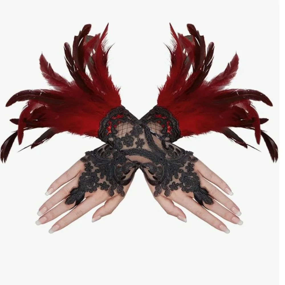 Feather Lace Fingerless Gloves